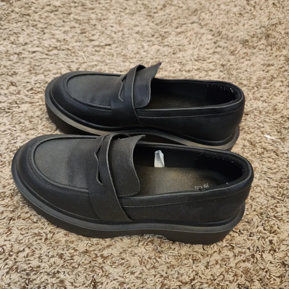 Wild Fable Womens Lacey Flatform Loafer Flats Black Chunky Platform Size 7.5